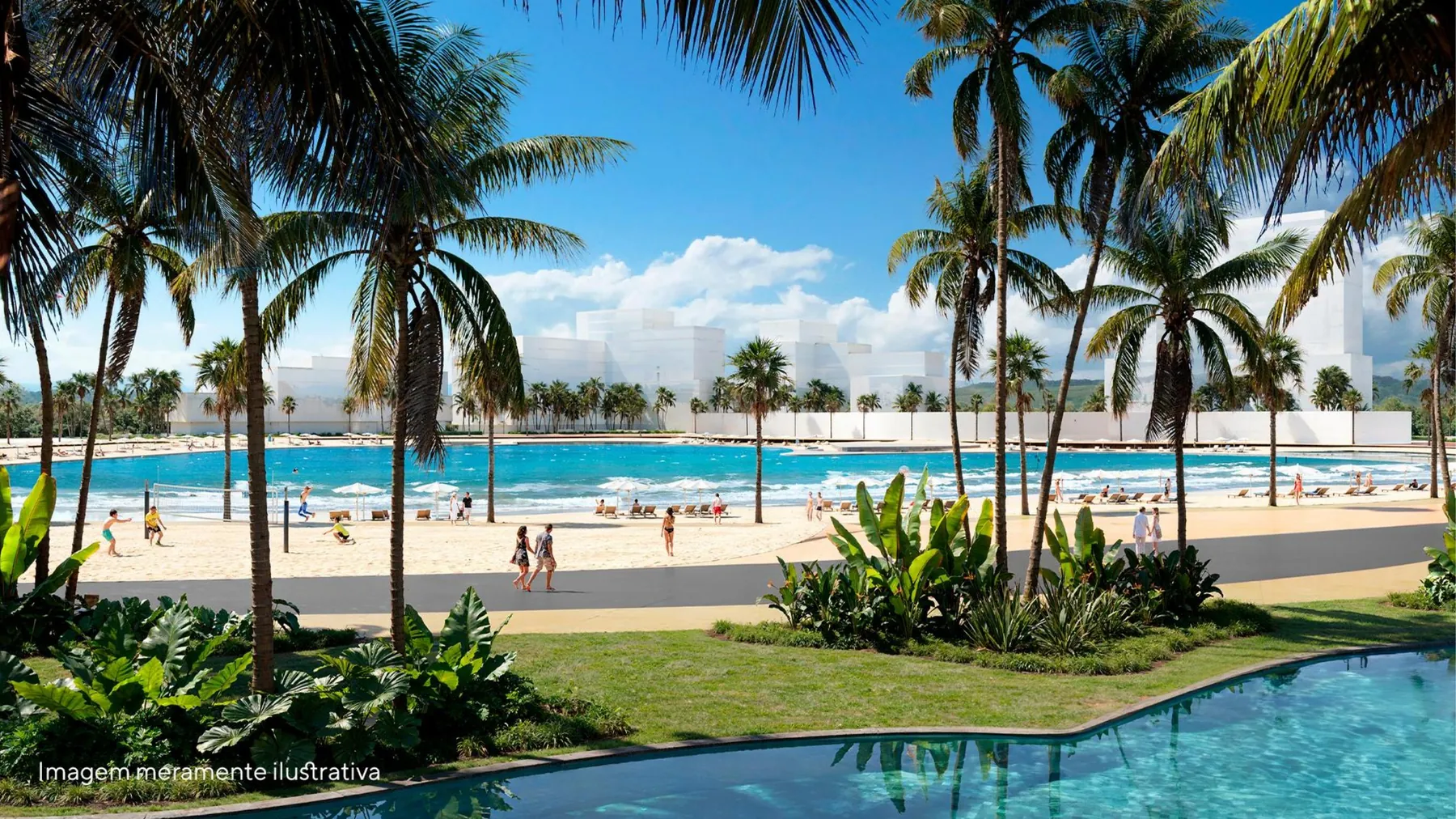 Praia artificial com piscina de ondas Wavegarden do All Resort