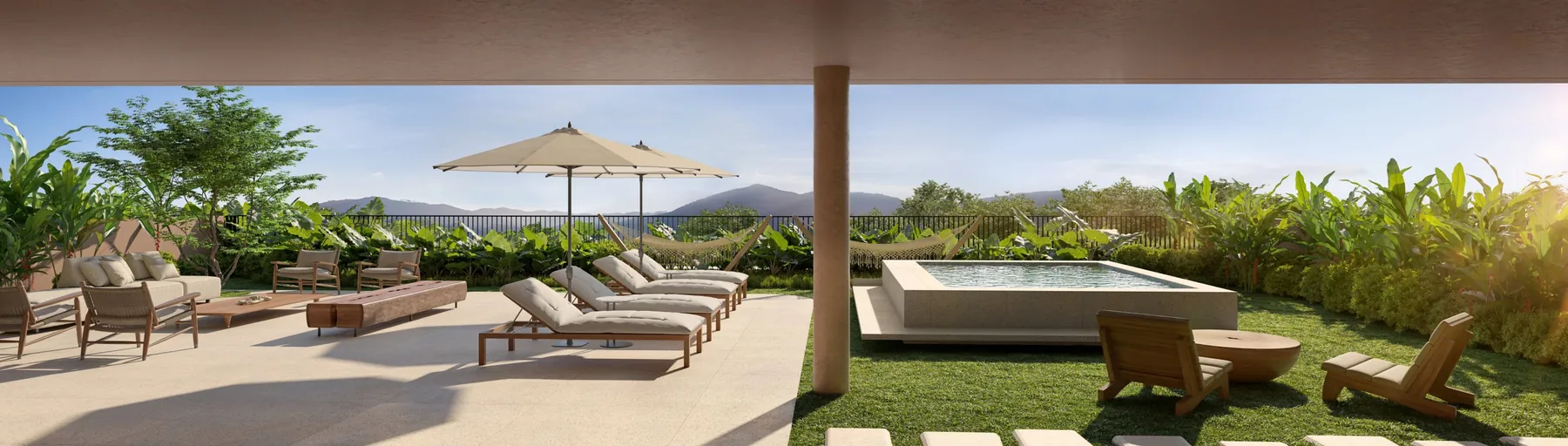 Terraço com jardim e piscina privativa em residência do TERRA All Resort